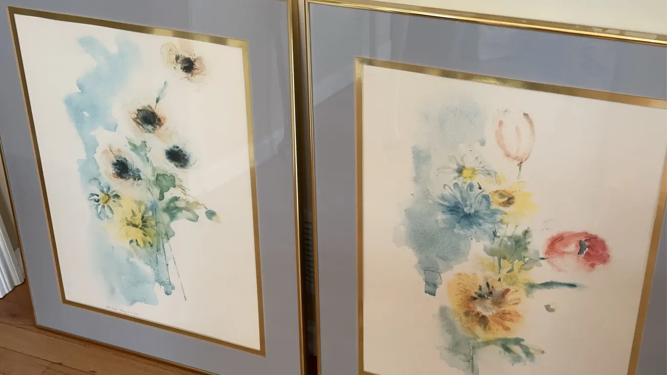 Complimentary framed floral watercolors - set of 2