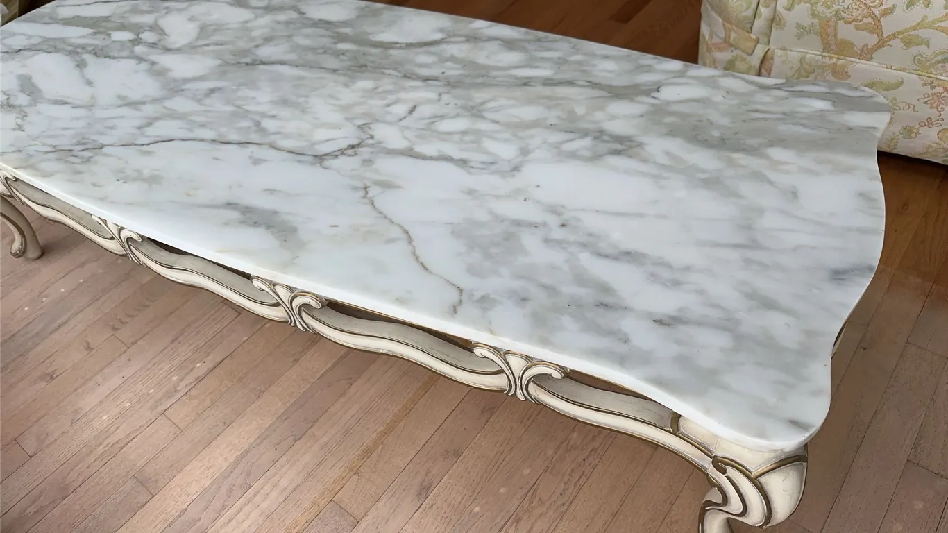 French Provincial marble top coffee table