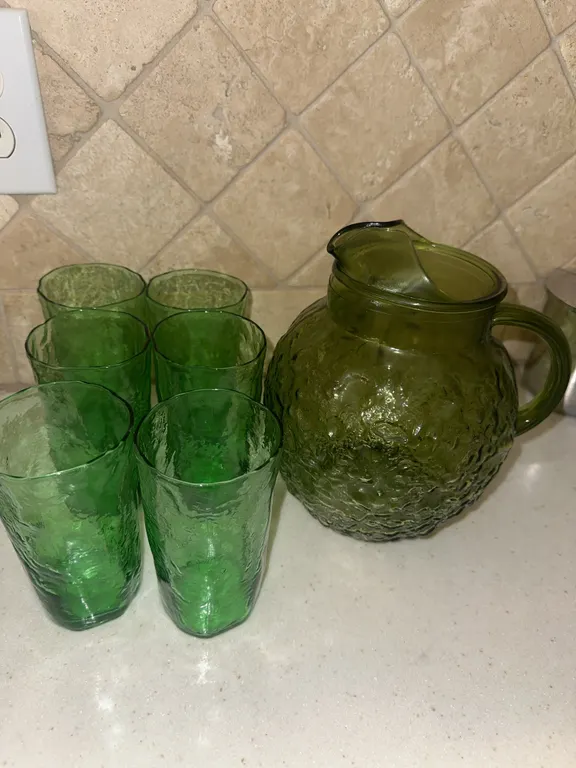 Anchor Hocking green pitcher, green glassware