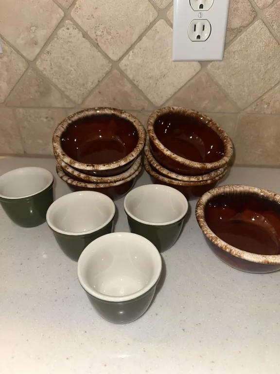HULL brown drip bowls and HALL