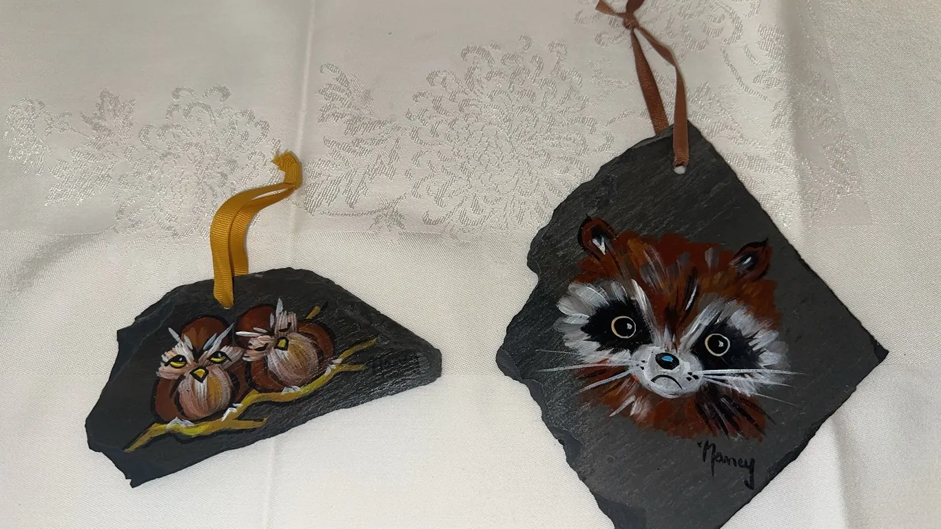 Adorable! Two hand-painted slate wall hangings
