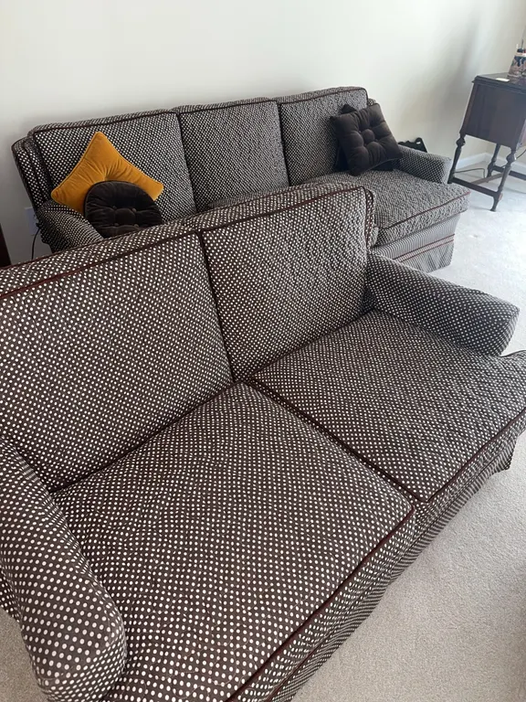 Unusual mid-century sofa and loveseat