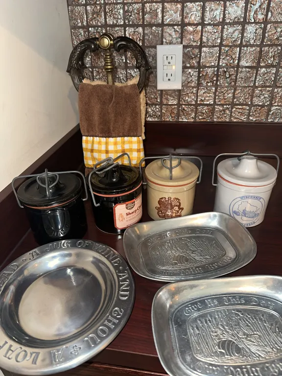 Vintage cheese crocks etc