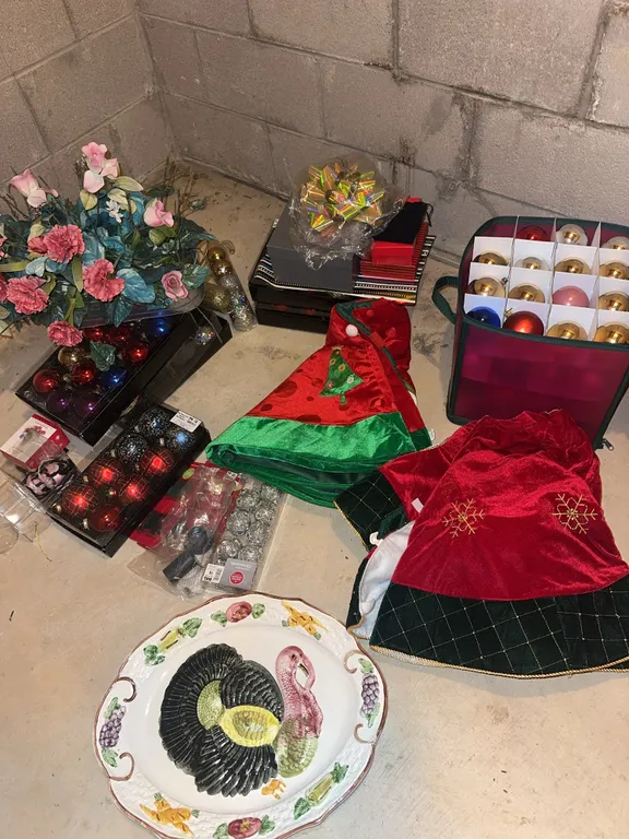 Christmas ornaments, tree skirts, etc.