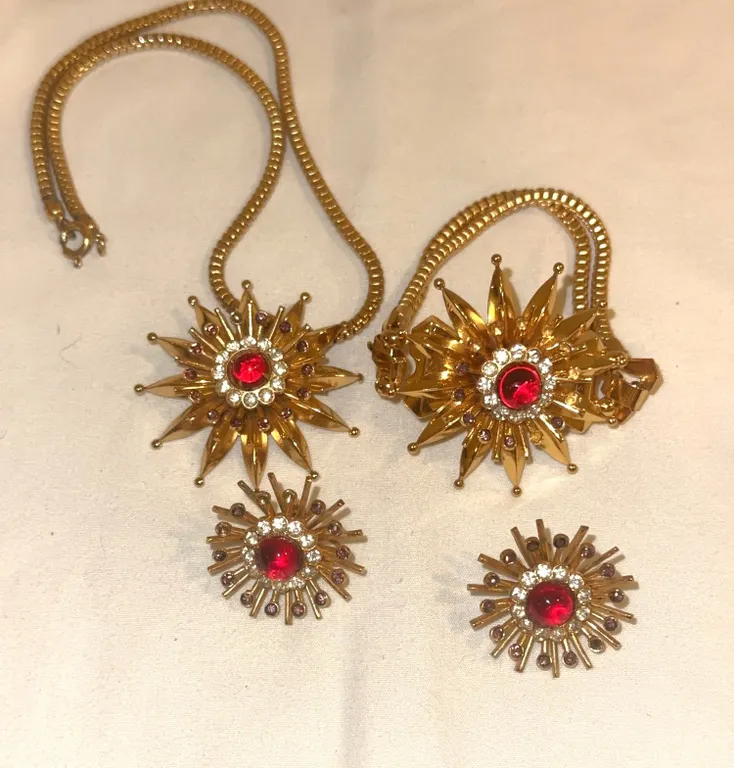 Rare CORO atomic starburst four piece jewelry set