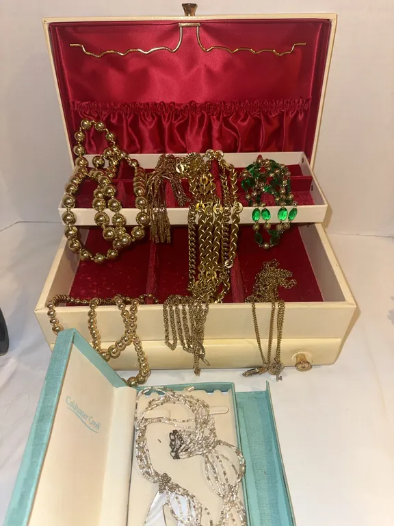 Vintage jewelry box filled with necklaces – Coldwater Creek, etc.
