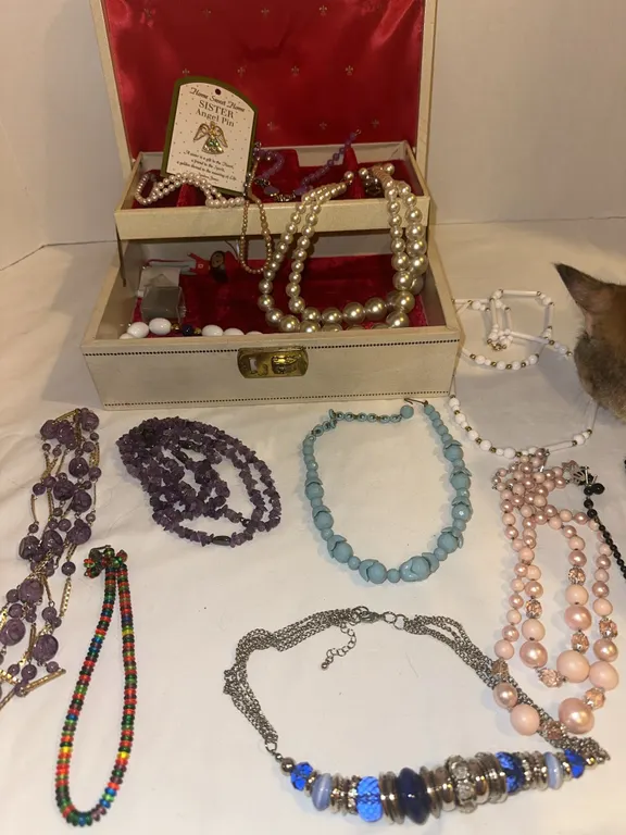 Vintage jewelry box and necklaces