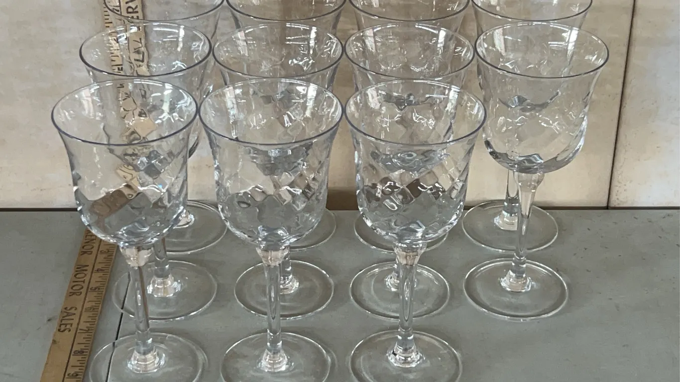 11 Matching Clear Twisted Stemware Glasses