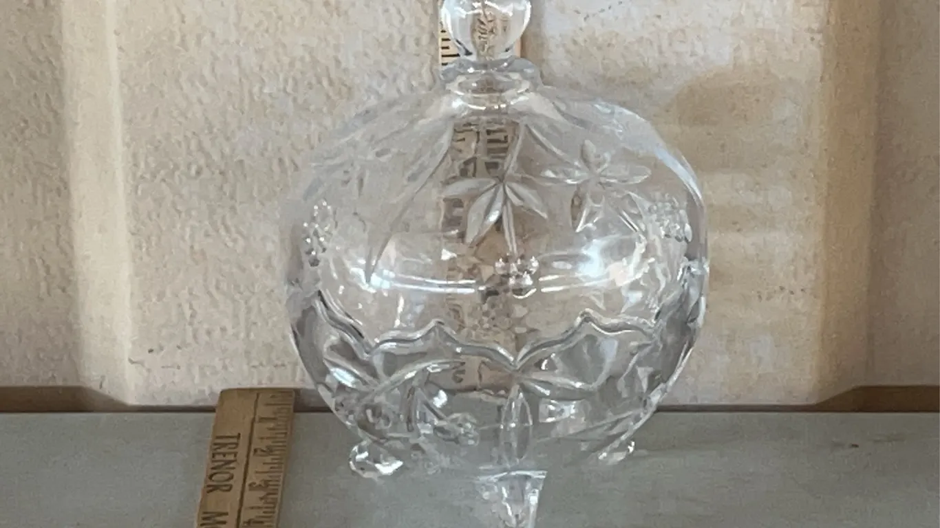 Vintage Pressed Glass Candy Dish, Fruit Pattern 8" Tall