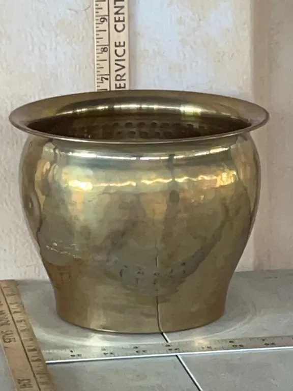 Brass Colored Planter/Vase, Weighted 8.25"X6.5"