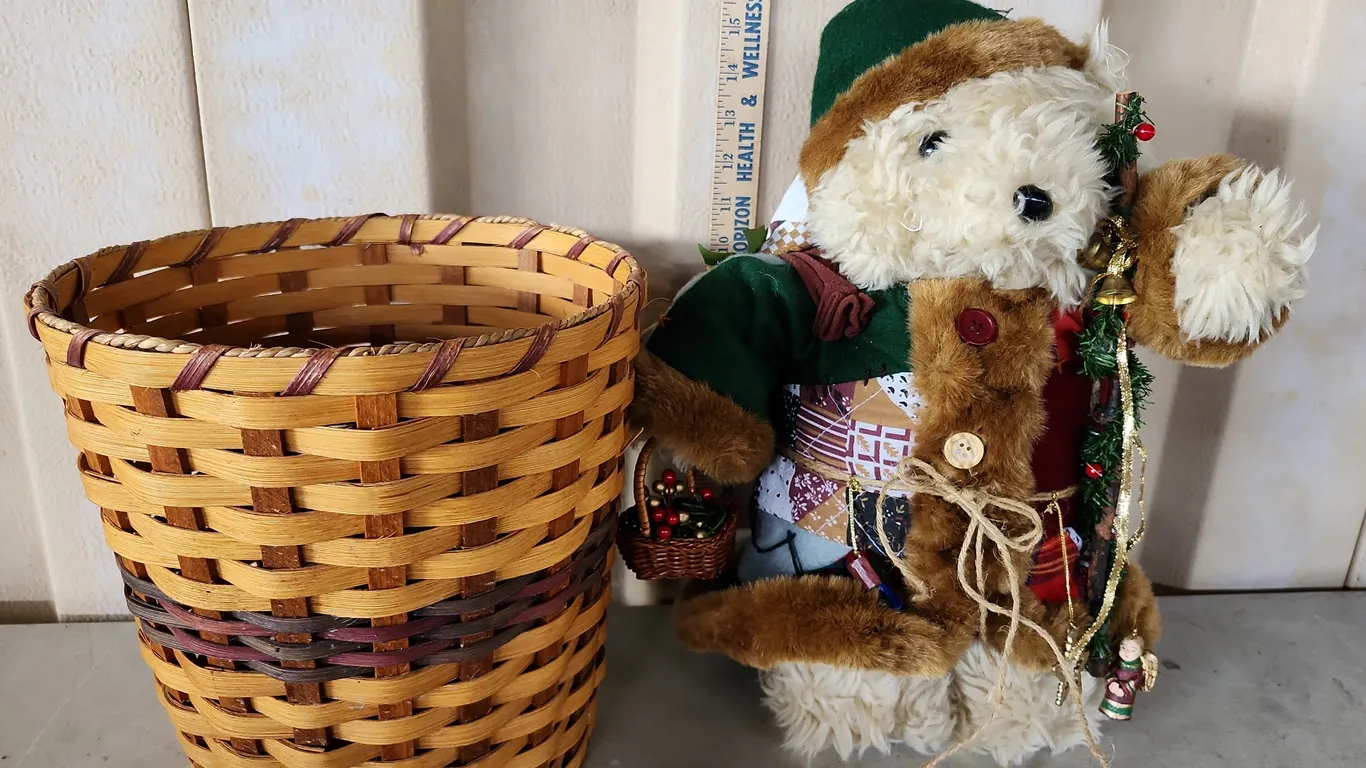 Waste Basket & Plush Weighted Bear