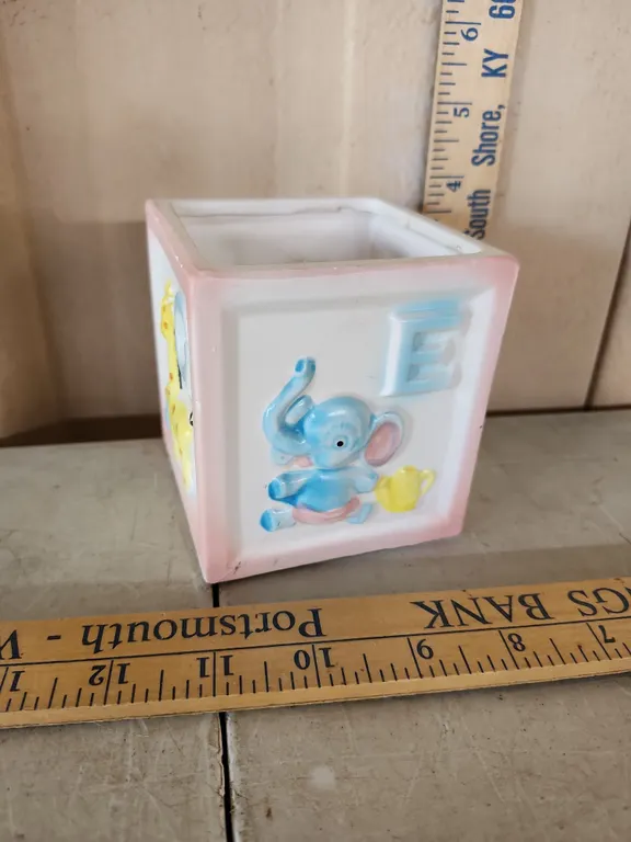 Vintage Ceramic Alphabet Block Planter 3.5"X3.5"X3.75"