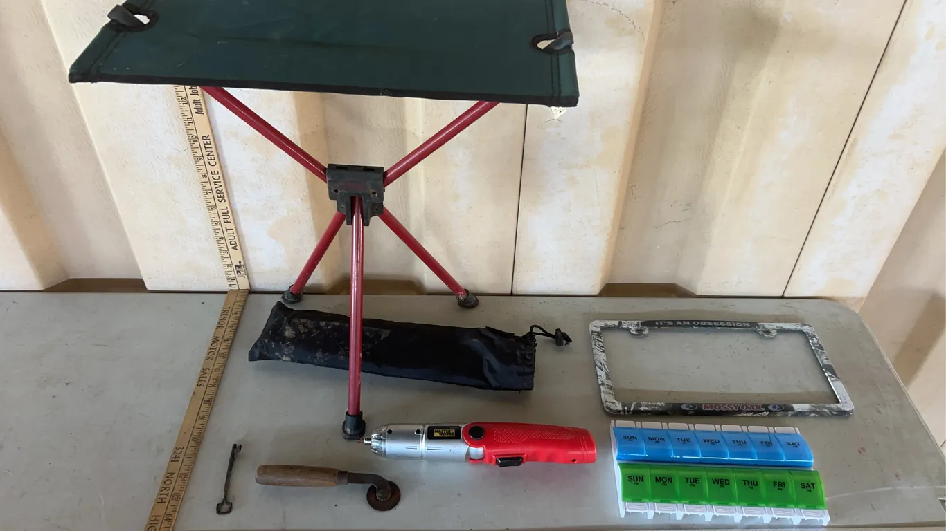 The Trilite Stool, Battery Operated Screwdriver (Works/No Charger), Etc.