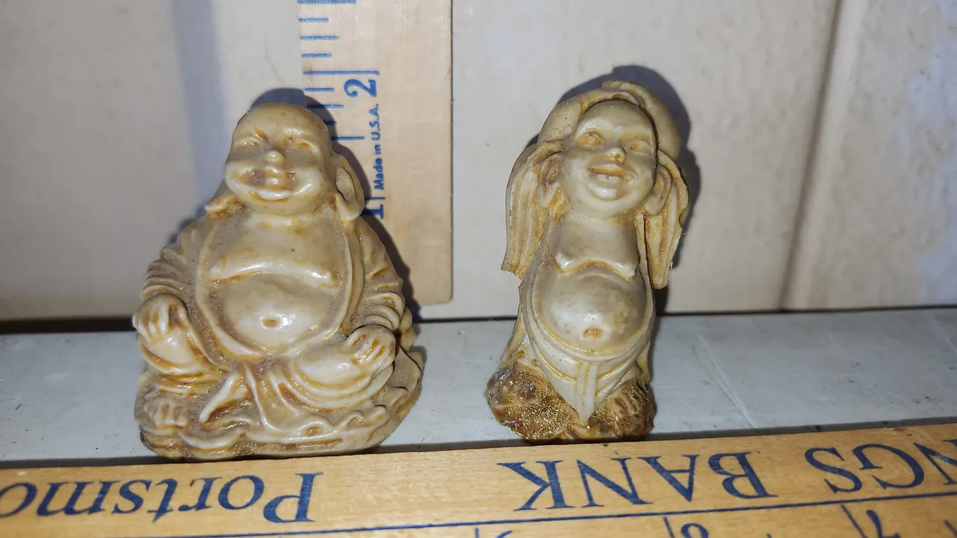 2 Vintage Laughing Buddha/Budai Figures
