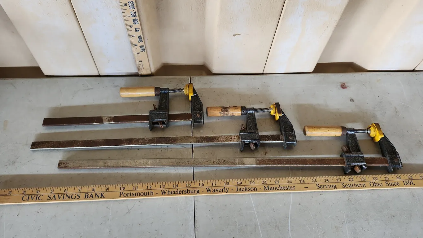 3 Pc Steel Bar Clamps, Wooden Handles, 24", 18", & 10"