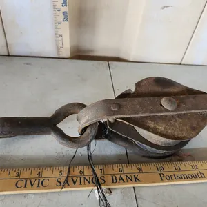 Vintage Metal Double Sheave Block & Tackle Pulley W/Iron Hook 12''