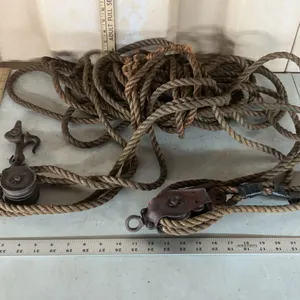 Vintage Pulley Set W/Rope (Rope Deteriorating)