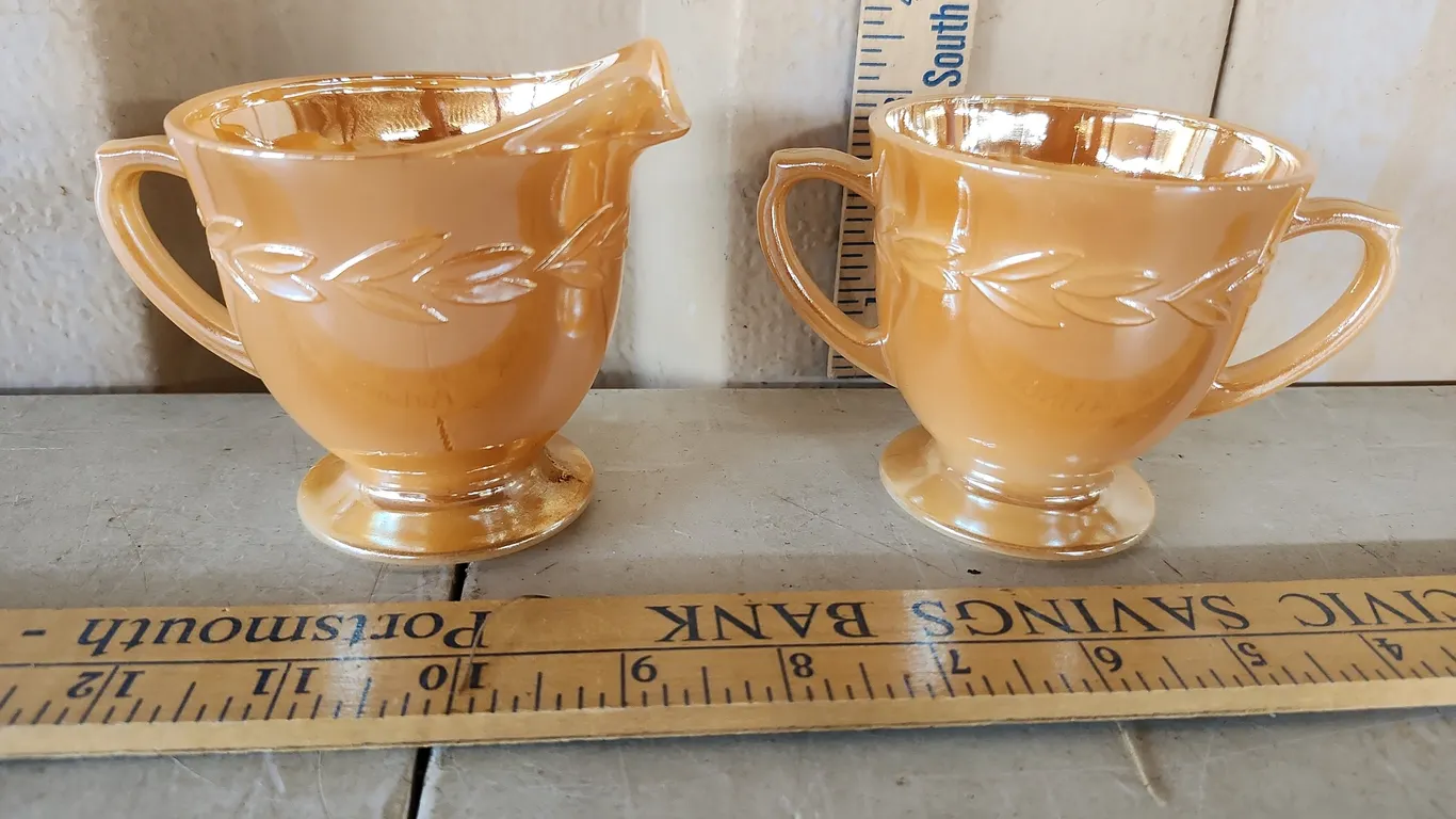 Vintage Fire King Peach Luster Sugar & Creamer