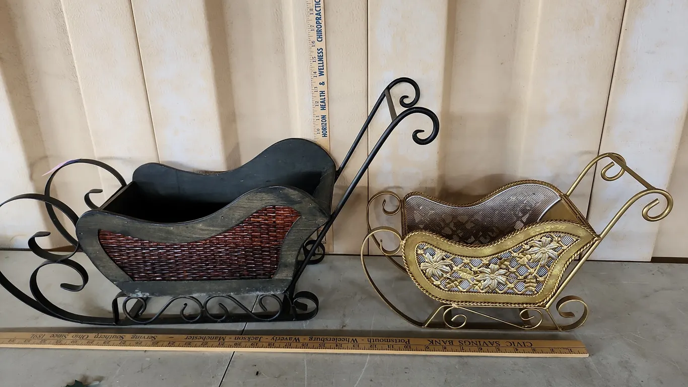 2 Metal/Wood Decor Sleds, Biggest 27"X7"X14"