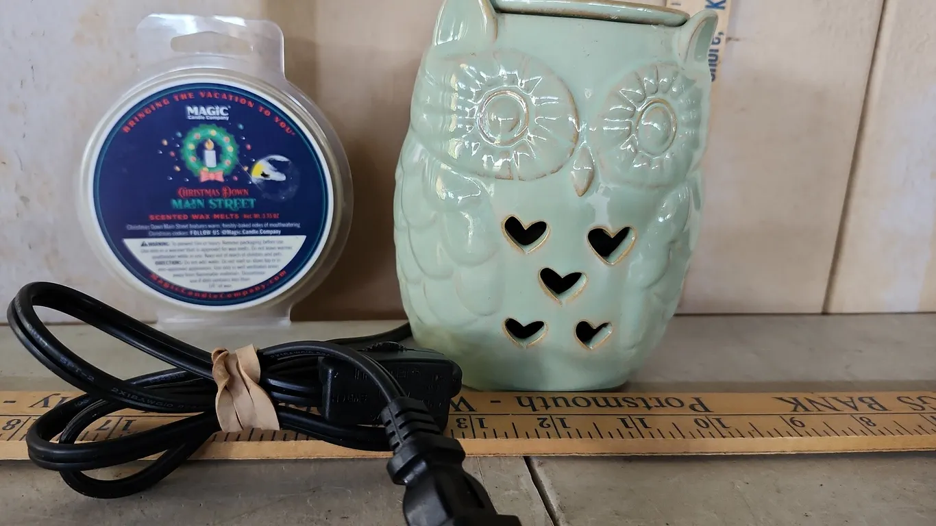 Owl Wax Warmer W/Christmas Down Main Street Wax Melts