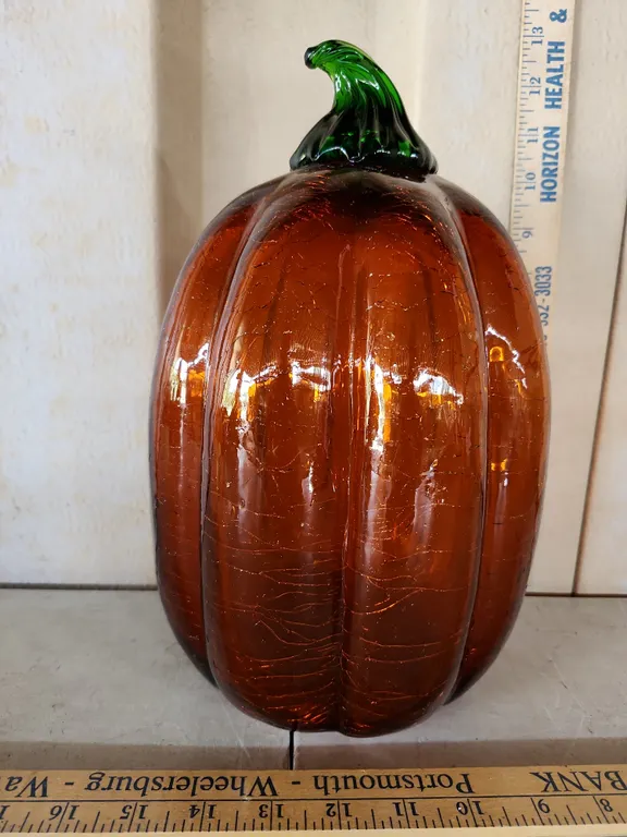 Hand Blown Crackle Glass Pumpkin 12" Tall