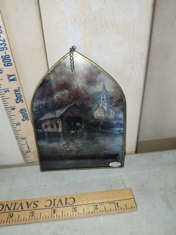 Vintage Enesco Covered Bridge/Church Sun Catcher Made In Mexico
