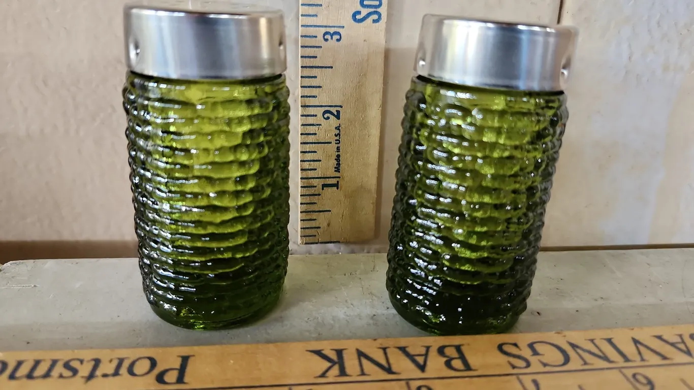 Vintage Anchor Hocking Soreno Avocado Green Salt/Pepper Set