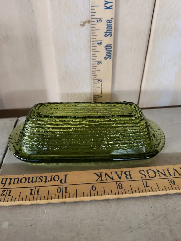 Vintage Anchor Hocking Soreno Avocado Green Covered Butter Dish