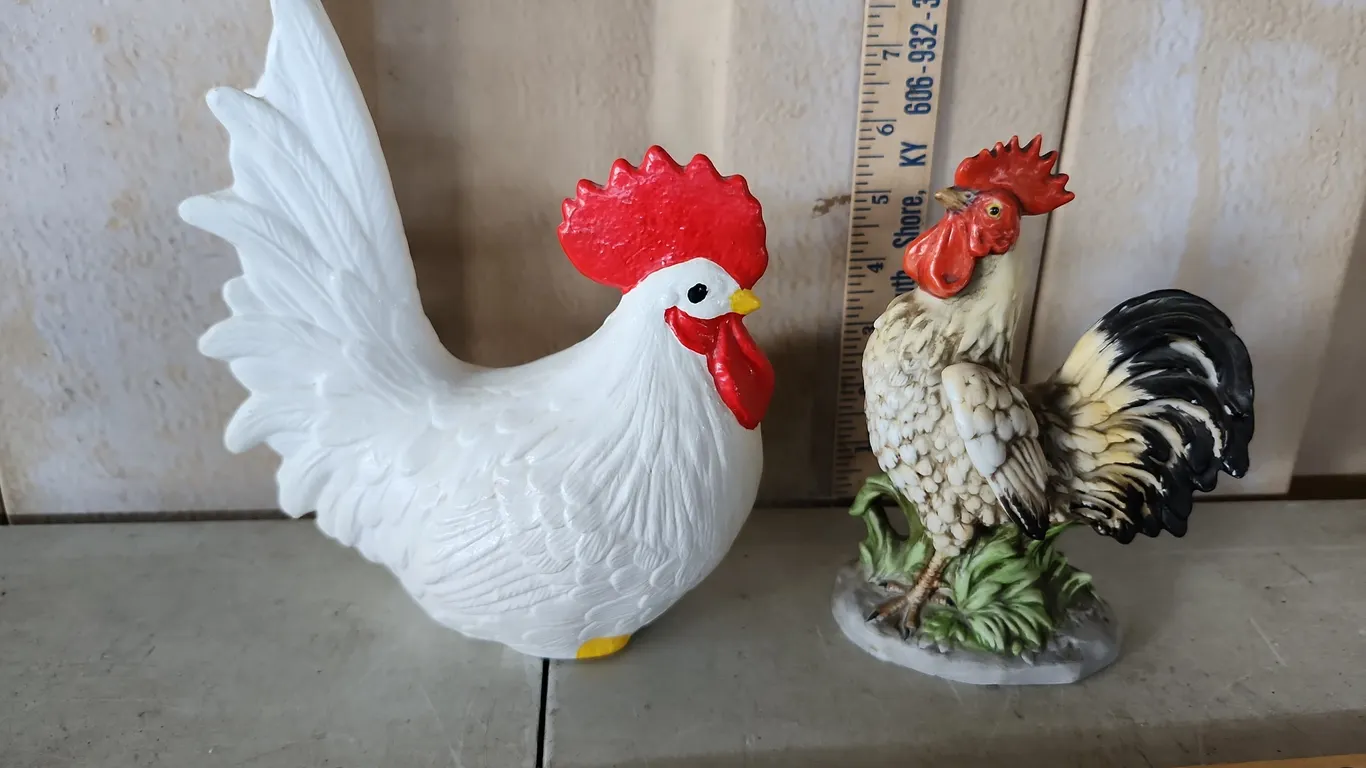 Hand Painted Ceramic Chicken & Homco Porcelain Chicken