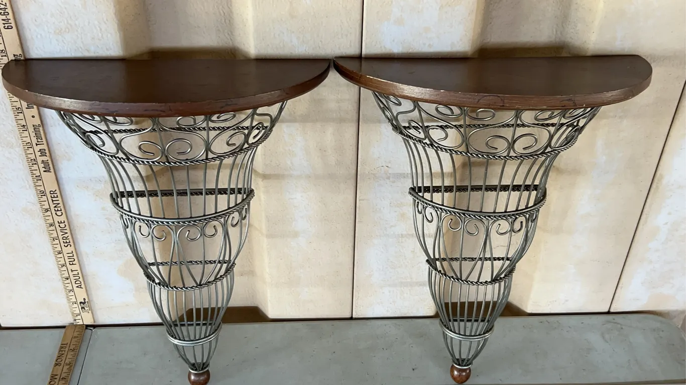 Pair Metal Wall Shelves 14.5"X7.5"X18.25"