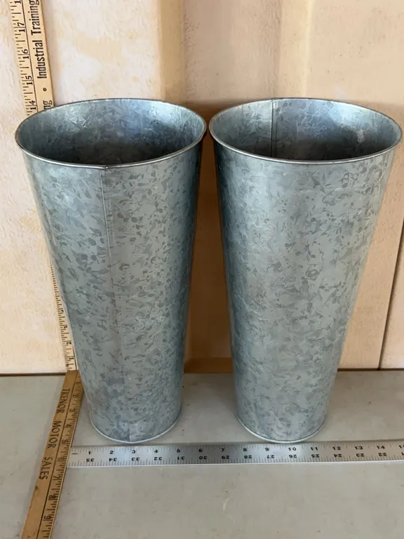 2 Galvanized Planter/Vase/Umbrella Holder 7"X14"