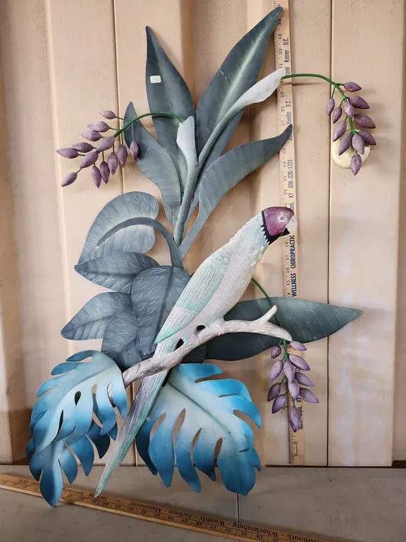 Large Parrot Wall Decor Metal/Wood 22"X2.5"X40"