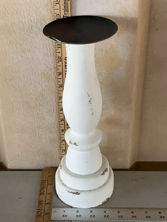 Wood Candle Pillar Holder 13.5" Tall, Minor Bend