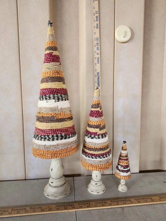 3 Pc Material Scraps Folk Art Trees 8", 16", & 25"