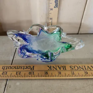 Hand Blown Art Glass Irregular Ruffled Pastel Trinket/Candy Dish 6.25"X4.5"X1.75"