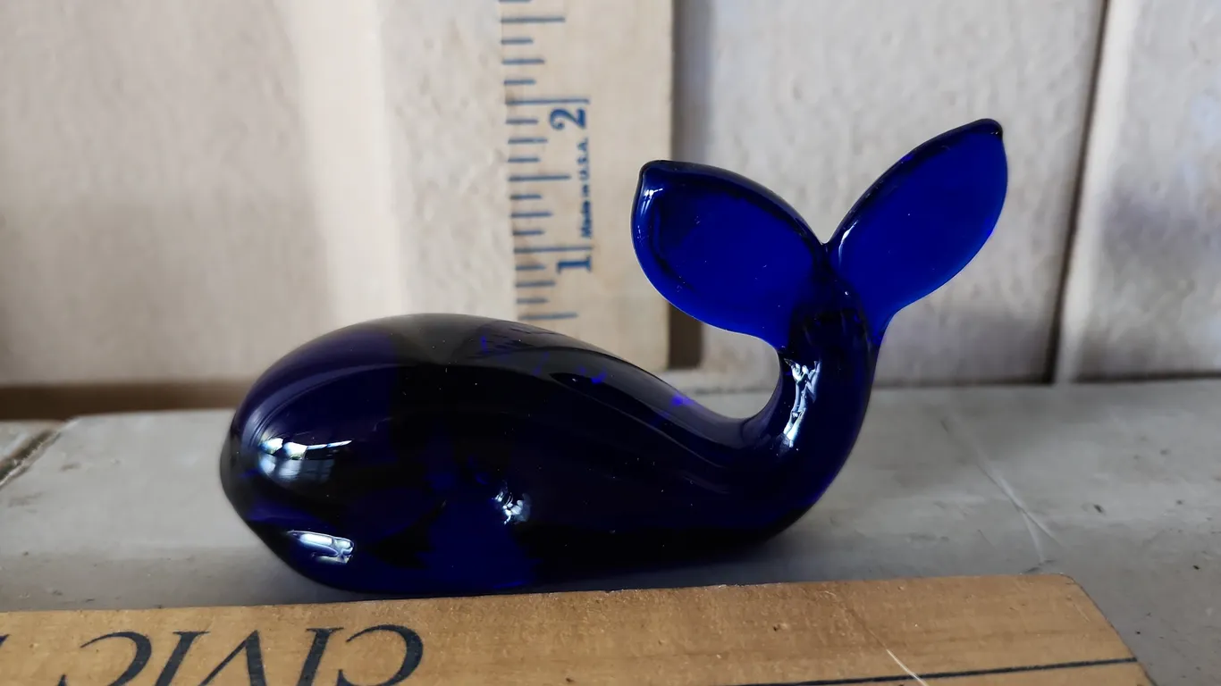 Cobalt Blue Glass Hand Crafted Whale 4"X1.25"X2"