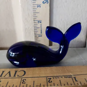 Cobalt Blue Glass Hand Crafted Whale 4"X1.25"X2"