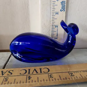 Cobalt Blue Glass Hand Crafted Whale 4.25"X1.5"X2.5"