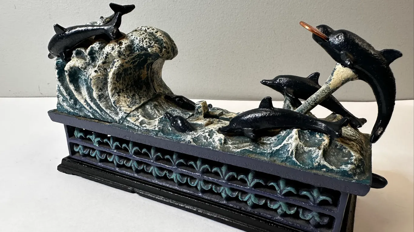 Cast Iron "Dolphins Jumping" Mechanical Bank