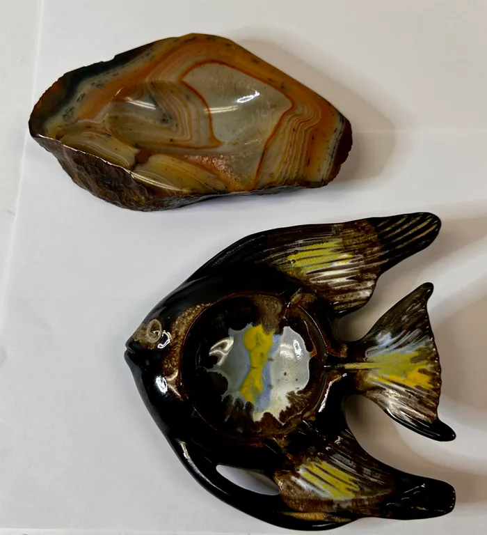 Vintage Polished Agate & Ceramic Ashtrays