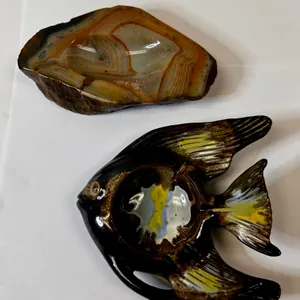 Vintage Polished Agate & Ceramic Ashtrays