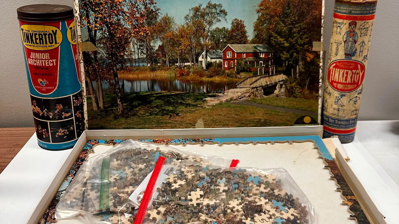 Two Tinkertoy Sets & a Wooden Jigsaw Puzzle from Ireland
