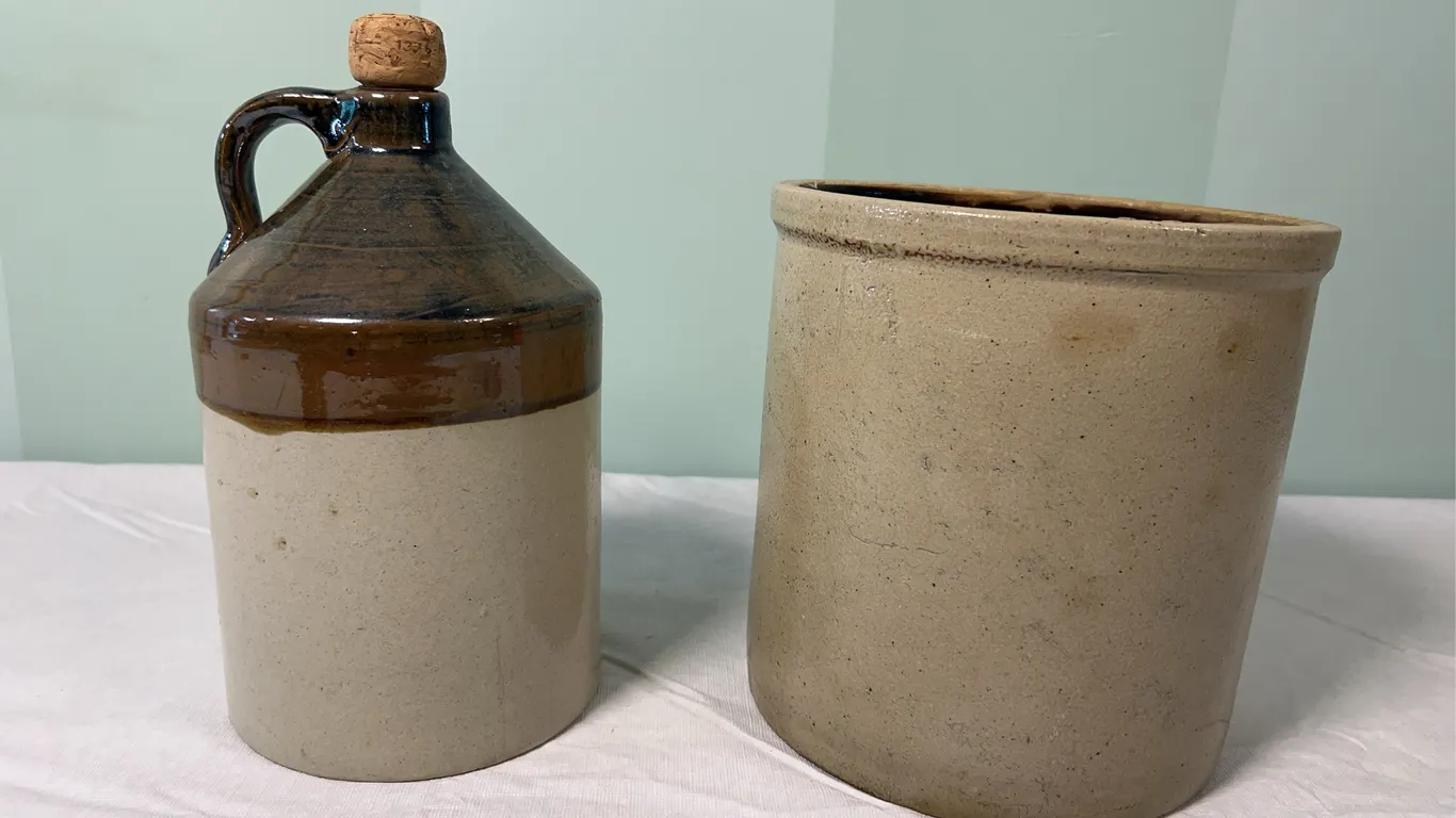 Stoneware Crock & Whiskey Jug
