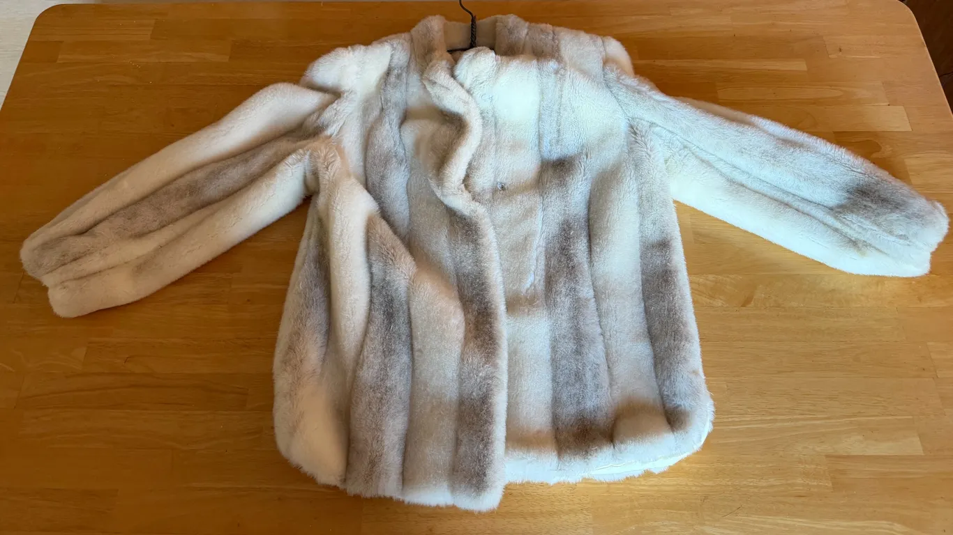 Vintage Central Park 719 Faux Fur Coat Cream Gray Made in USA