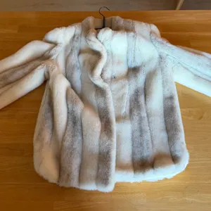 Vintage Central Park 719 Faux Fur Coat Cream Gray Made in USA