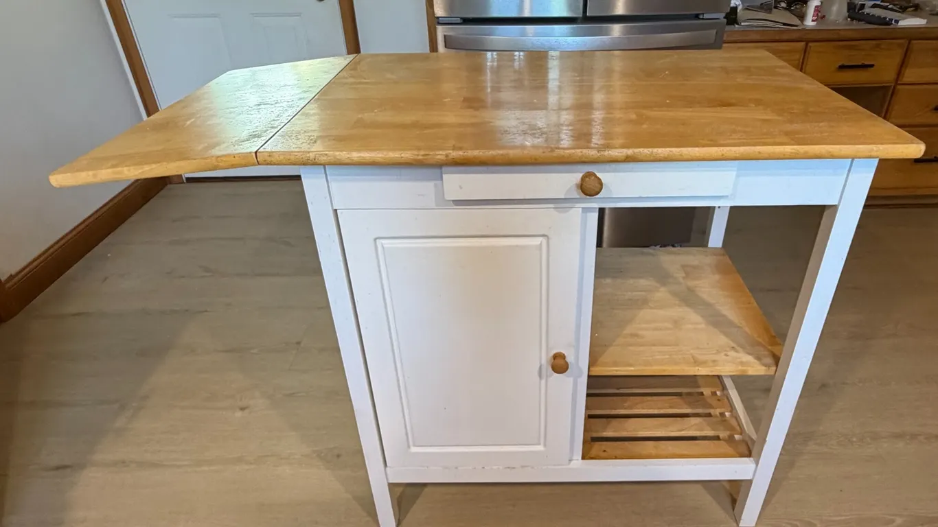 Kitchen Island Cart with Butcher Block Top & Drop Leaf
