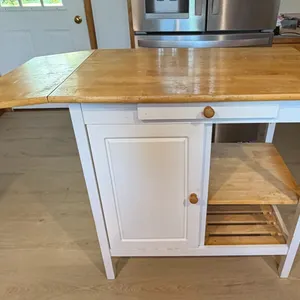 Kitchen Island Cart with Butcher Block Top & Drop Leaf