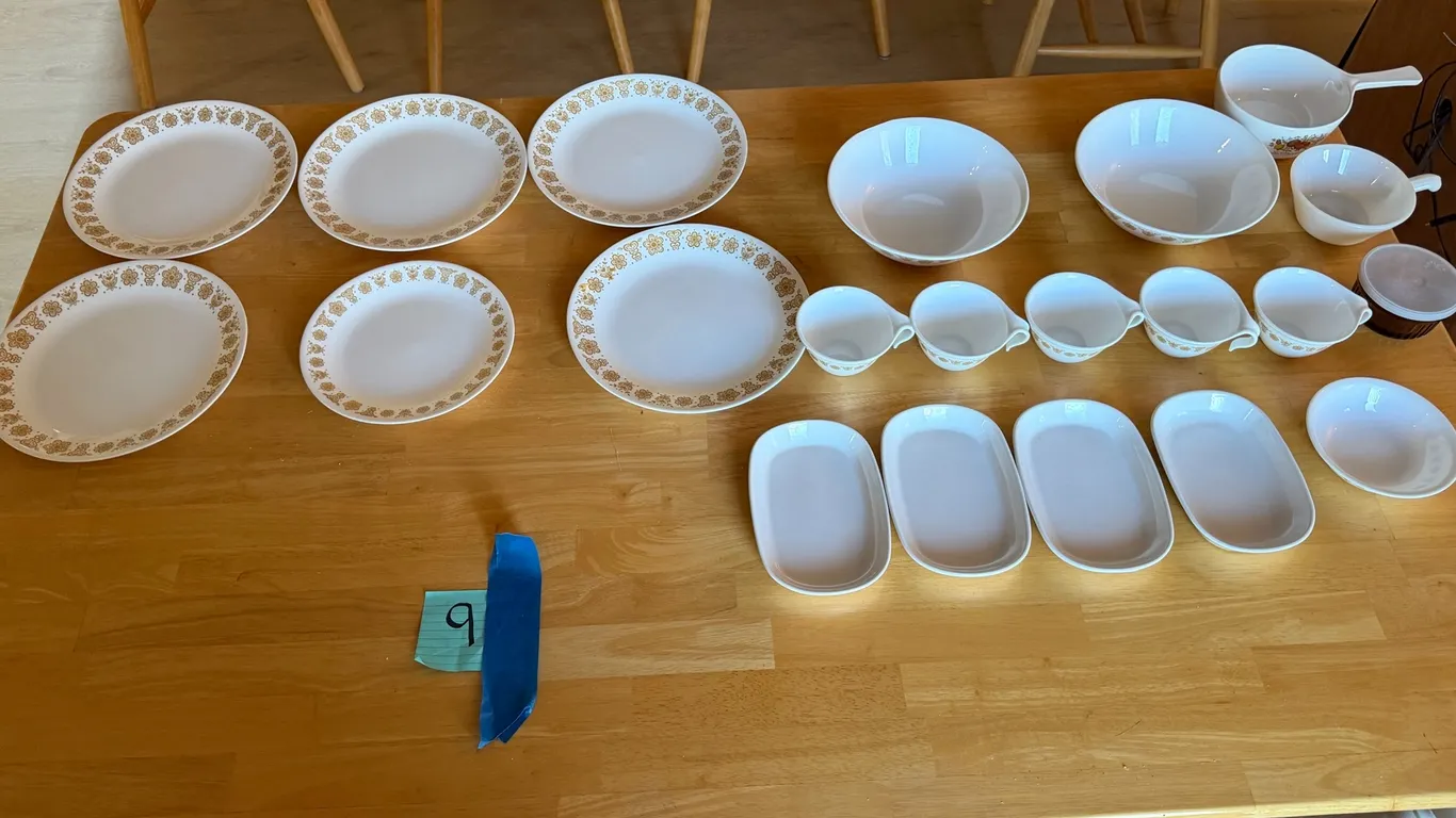 Vintage Corelle Butterfly Gold Dinnerware & Serving Lot