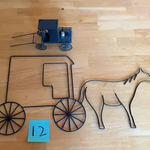 Metal Horse & Buggy Wall Decor with Miniature Carriage