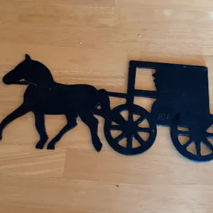 Vintage Black Metal Horse-Drawn Carriage Wall Décor — Made in USA